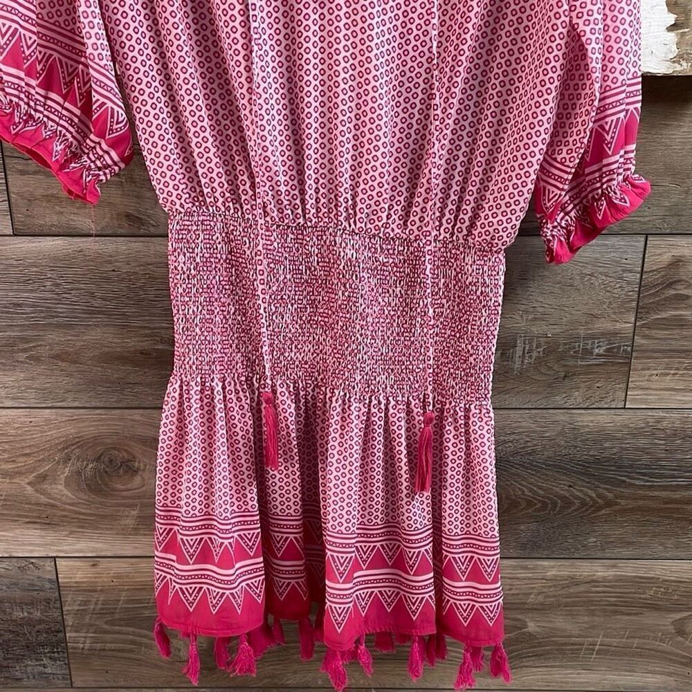 CZ COLLECTION BY CEZELE Womens Tassel Boho Dress Swimcover Sz Small Pink White - Picture 4 of 12